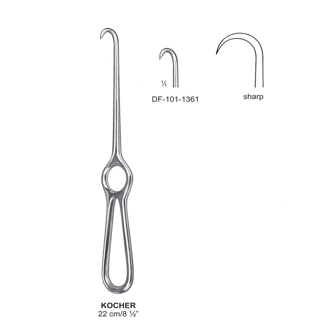Kocher Retractors,22Cm,Sharp, 1 Prong (DF-101-1361) by Dr. Frigz