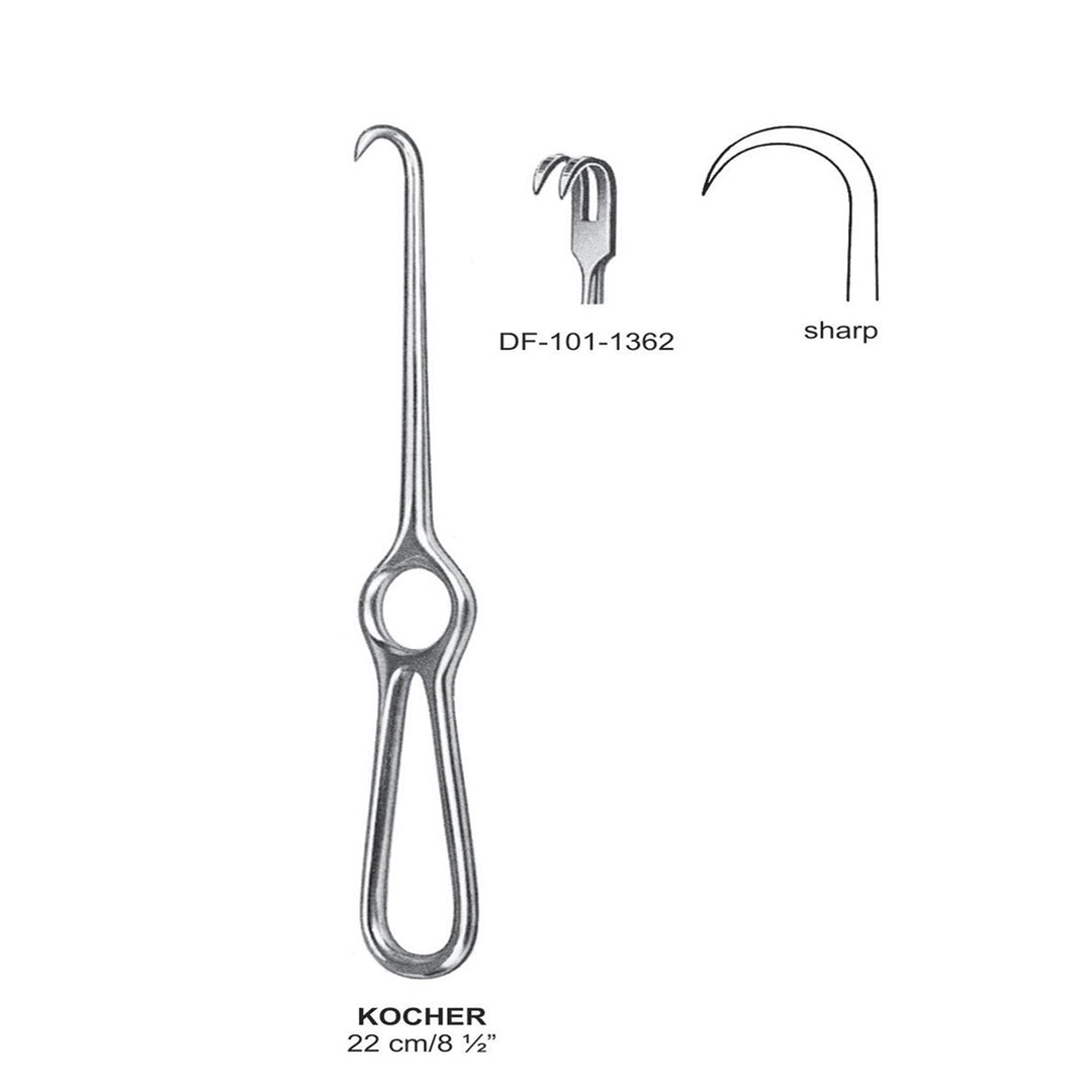 Kocher Retractors,22Cm,Sharp, 2 Prong (DF-101-1362) by Dr. Frigz