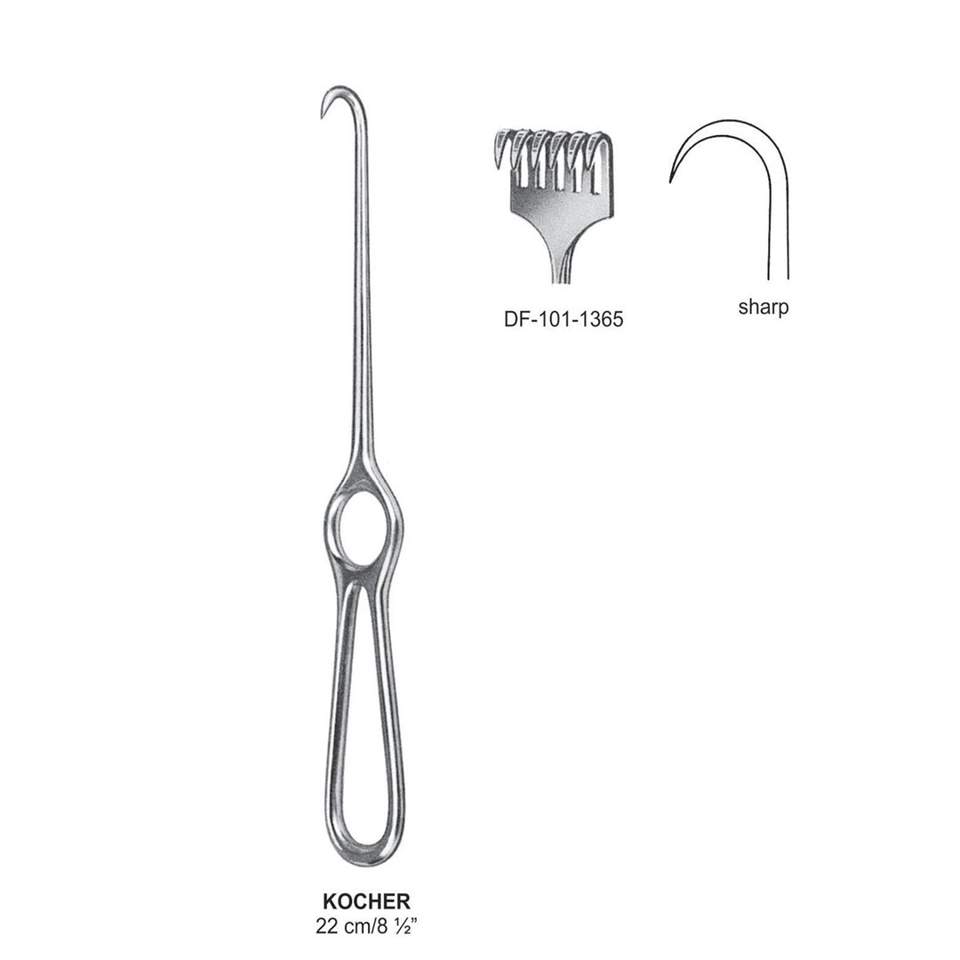 Kocher Retractors,22Cm,Sharp, 6 Prong (DF-101-1365) by Dr. Frigz