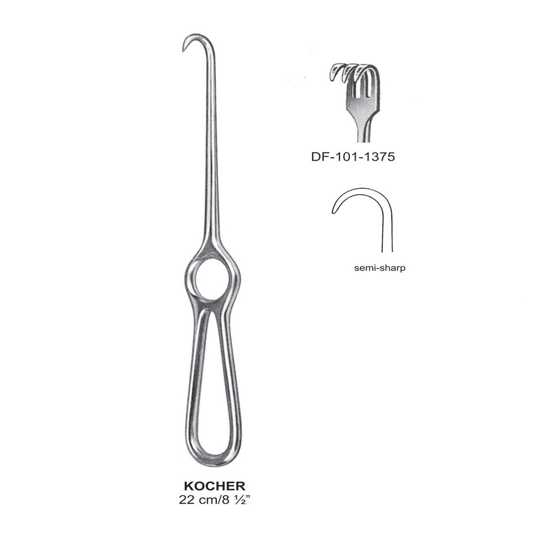 Kocher Retractors,22Cm,Semi-Sharp, 3 Prong (DF-101-1375) by Dr. Frigz