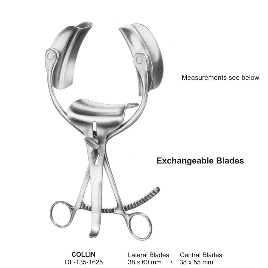 Collin Retractors, 100mm Width, Lateral 38X60mm , Central 38X55mm (DF-135-1625) by Dr. Frigz