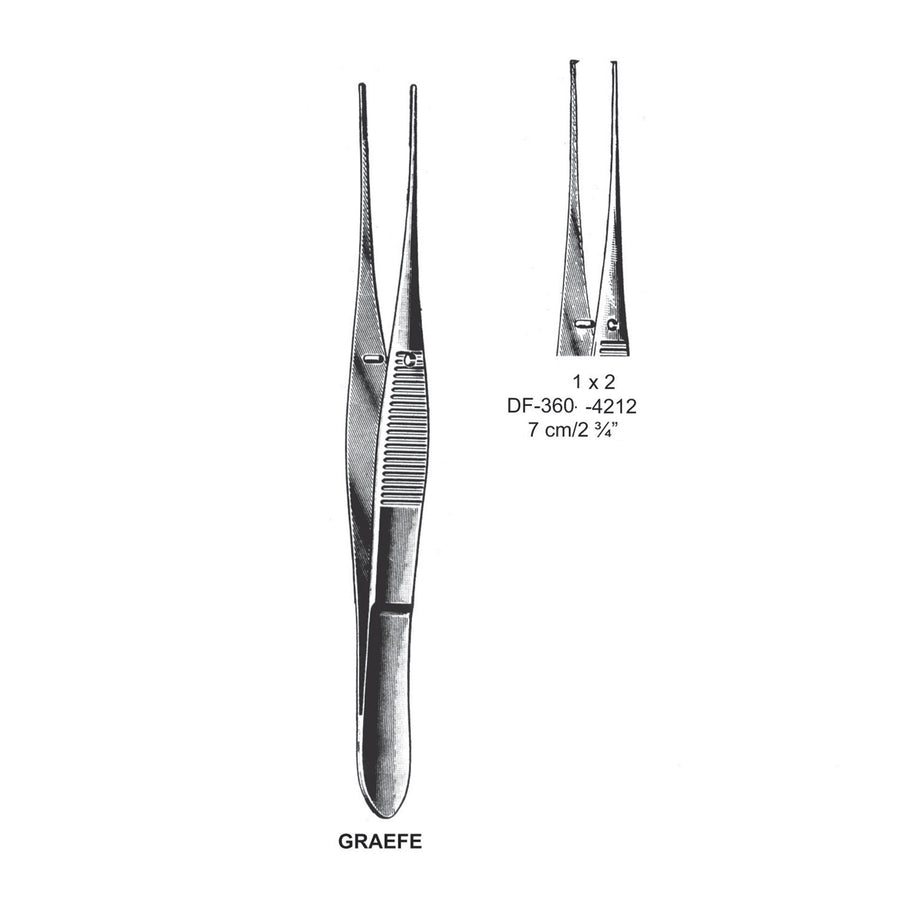 Graefe Iris Forceps, Straight, 1X2 Teeth, 7 cm  (DF-360-4212) by Dr. Frigz