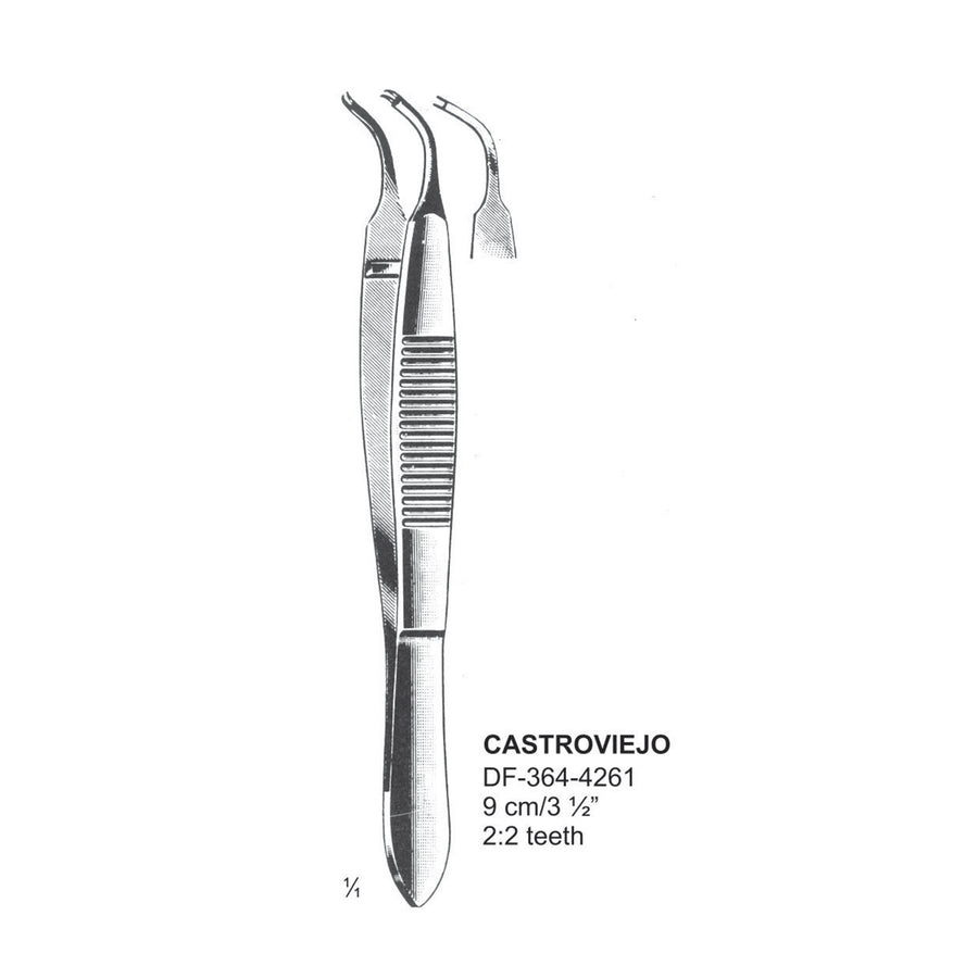 Castroviejo Tissue Forceps,  2:2 Teeth, Angled, 9 cm  (DF-364-4261) by Dr. Frigz