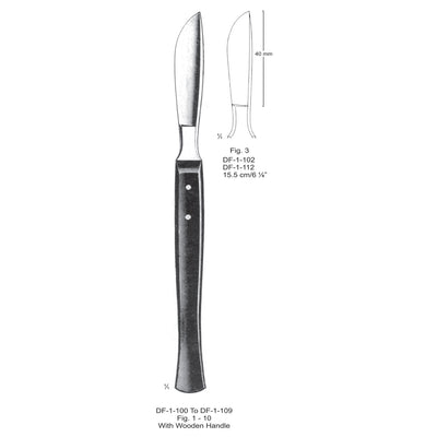 Dissecting Knife Fig.3, With Wooden Handle, 15.5cm (DF-1-102)