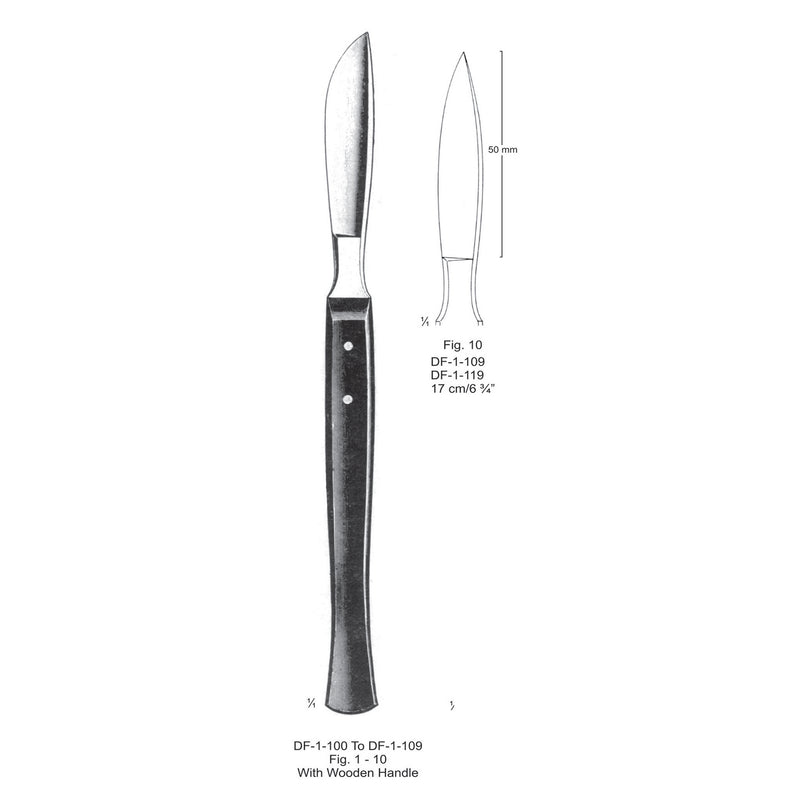 Dissecting Knife Fig.10, With Wooden Handle, 17cm  (DF-1-109) by Dr. Frigz