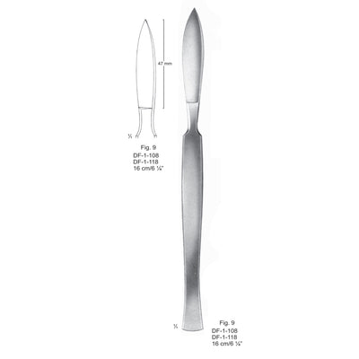 Dissecting Knives Fig.9, With Metal Handle, 16cm (DF-1-118)