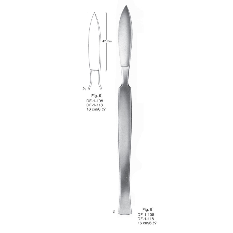 Dissecting Knives Fig.9, With Metal Handle, 16cm  (DF-1-118) by Dr. Frigz