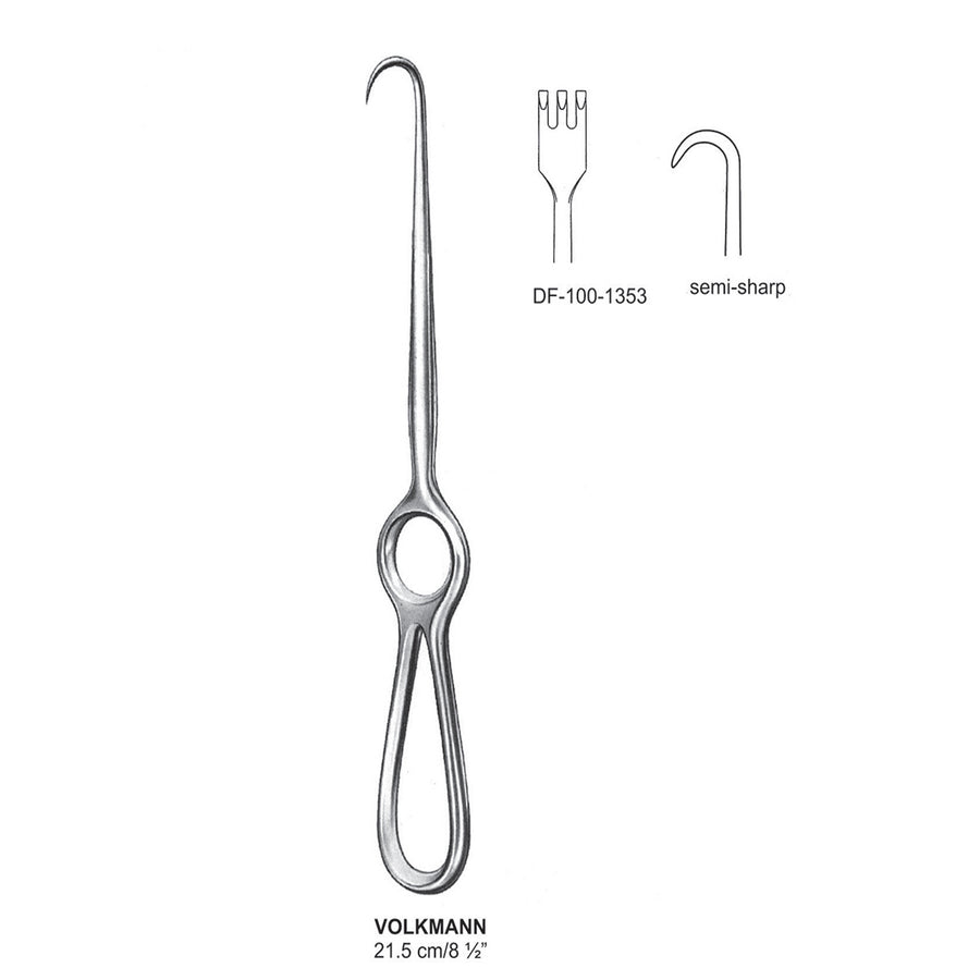 Volkmann Retractors,21.5Cm,Semi-Sharp 3 Prong (DF-100-1353) by Dr. Frigz