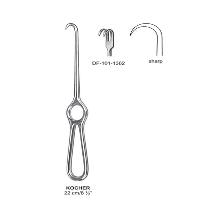 Kocher Retractors,22Cm,Sharp, 2 Prong (DF-101-1362) by Dr. Frigz