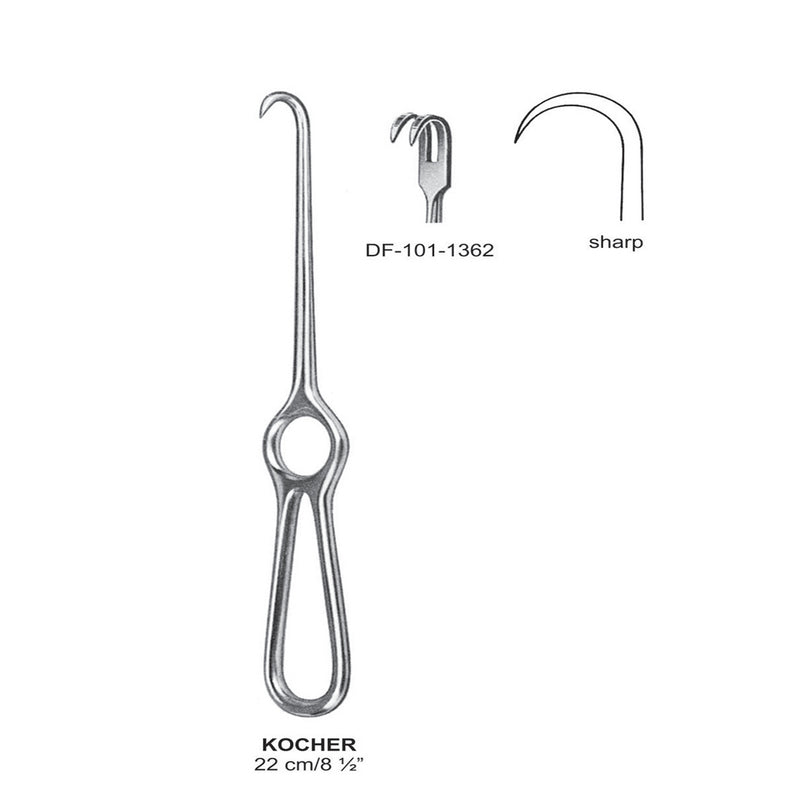 Kocher Retractors,22Cm,Sharp, 2 Prong (DF-101-1362) by Dr. Frigz