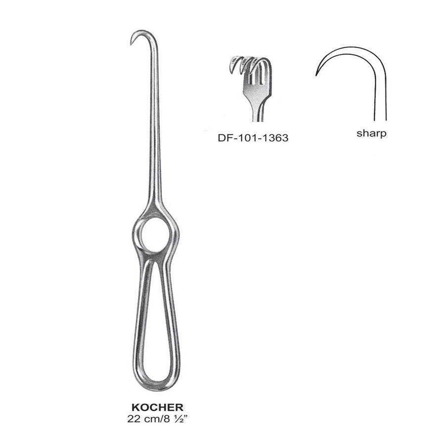 Kocher Retractors,22Cm,Sharp, 3 Prong (DF-101-1363) by Dr. Frigz