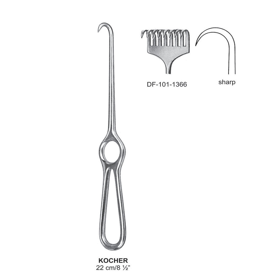 Kocher Retractors,22Cm,Sharp, 8 Prong (DF-101-1366) by Dr. Frigz