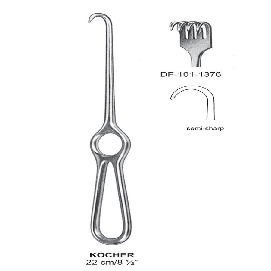 Kocher Retractors,22Cm,Semi-Sharp, 4 Prong  (DF-101-1376) by Dr. Frigz