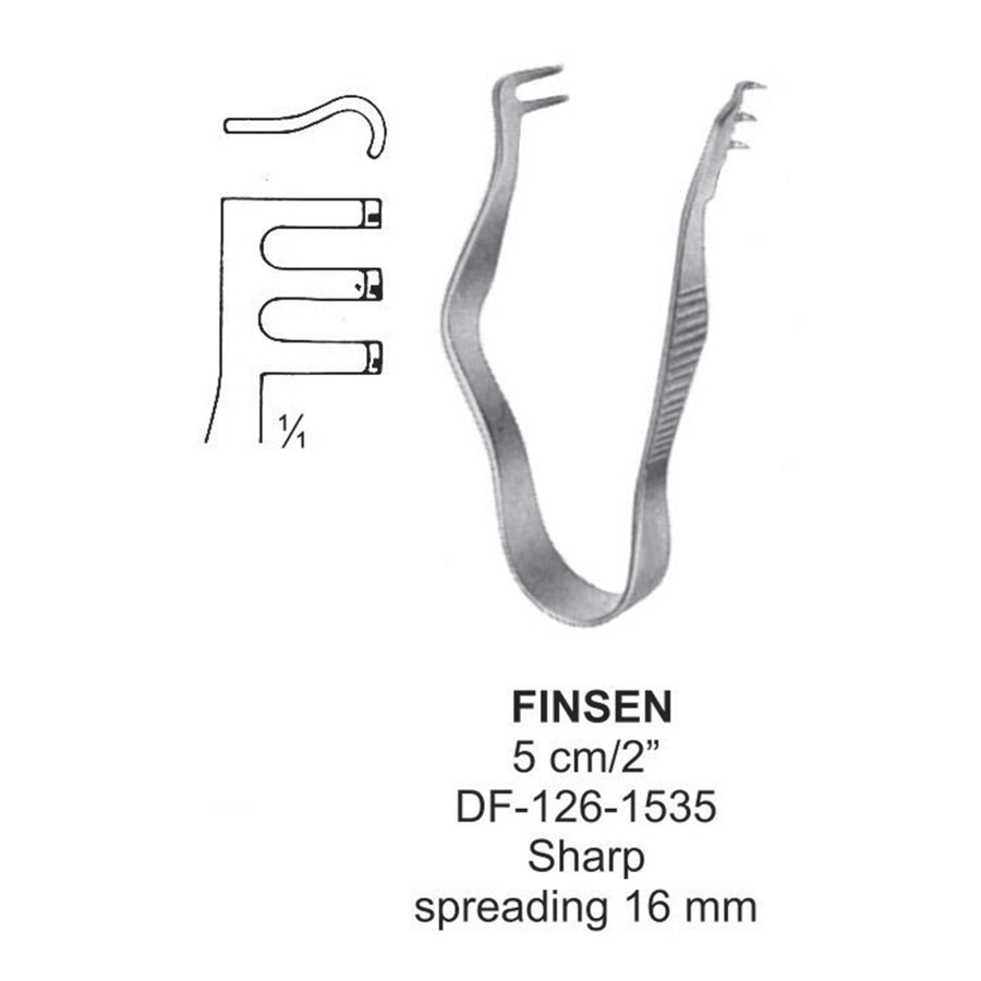 Finsen Retractors Sharp 2X3Teeth 5Cm, Spreading 16mm  (DF-126-1535) by Dr. Frigz