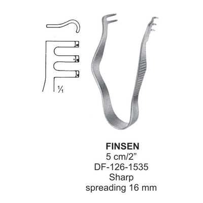 Finsen Retractors Sharp 2X3Teeth 5Cm, Spreading 16mm  (DF-126-1535)