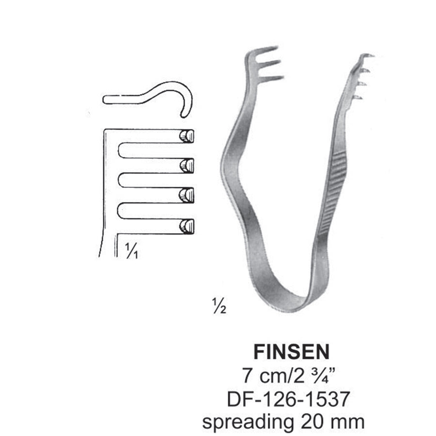 Finsen Retractors Sharp 3X4Teeth 7Cm, Spreading 20mm (DF-126-1537) by Dr. Frigz