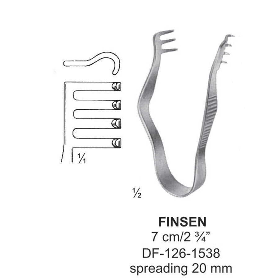 Finsen Retractors Blunt 3X4Teeth 7Cm, Spreading 20mm (DF-126-1538) by Dr. Frigz