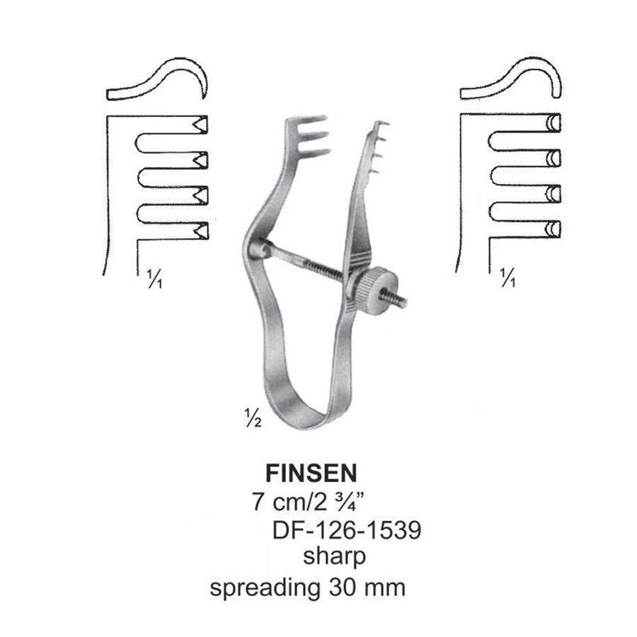 Finsen Retractors Sharp With Screw 3X4Teeth 7Cm, Spreading 30mm (DF-126-1539) by Dr. Frigz