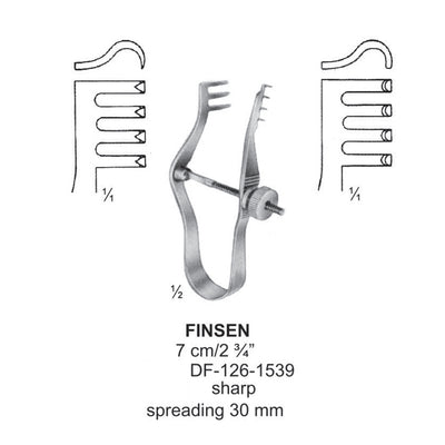 Finsen Retractors Sharp With Screw 3X4Teeth 7Cm, Spreading 30mm (DF-126-1539)
