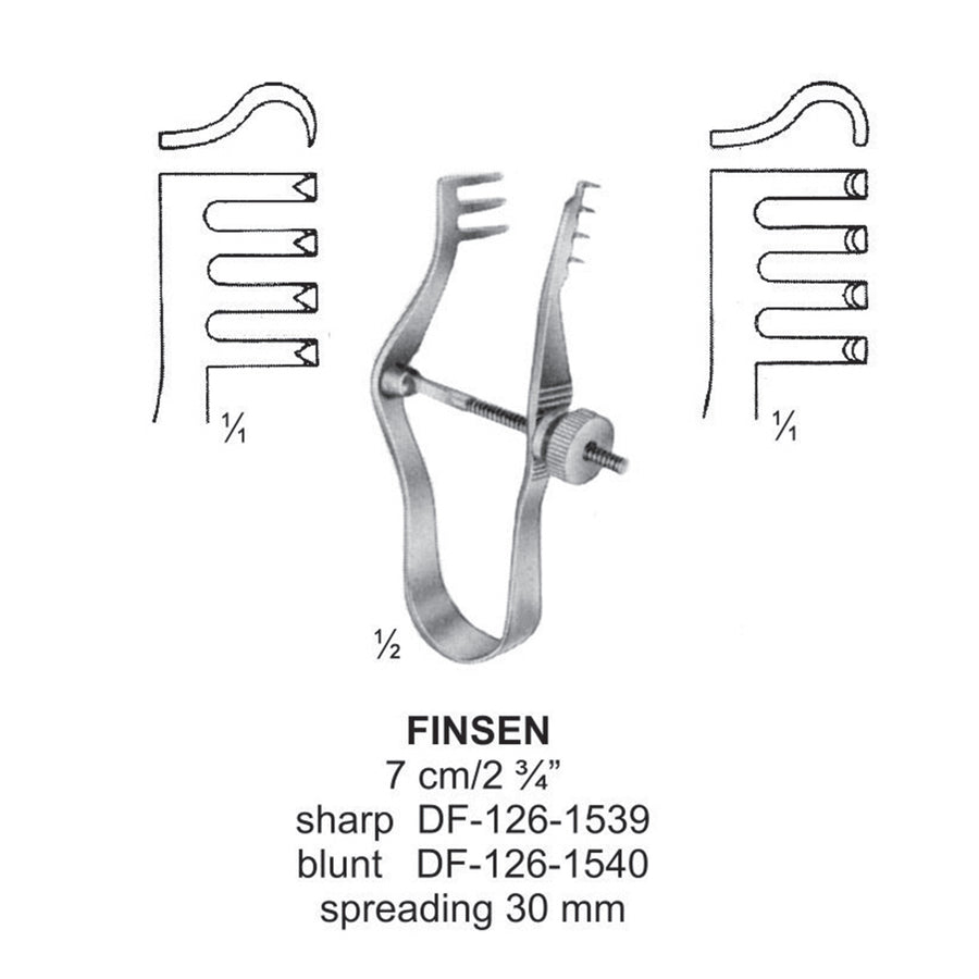 Finsen Retractors Blunt With Screw 3X4Teeth 7Cm, Spreading 30mm  (DF-126-1540) by Dr. Frigz