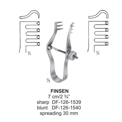 Finsen Retractors Blunt With Screw 3X4Teeth 7Cm, Spreading 30mm  (DF-126-1540)