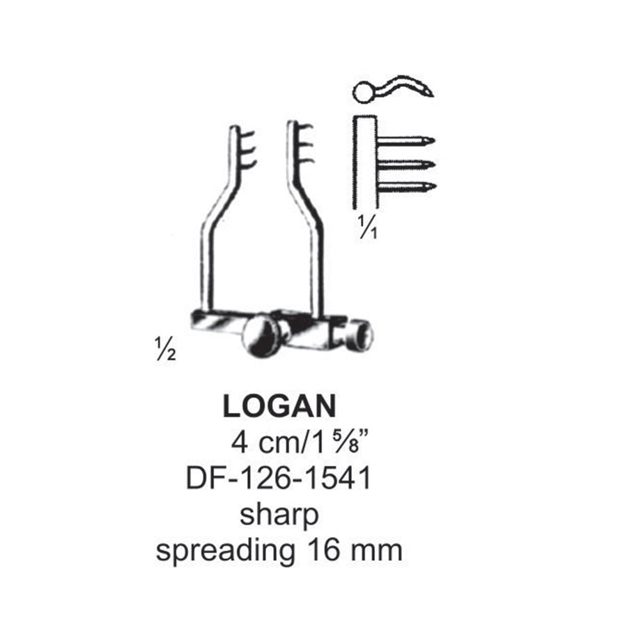 Logan Retractors,4Cm,Sharp, Spreading 16mm (DF-126-1541) by Dr. Frigz