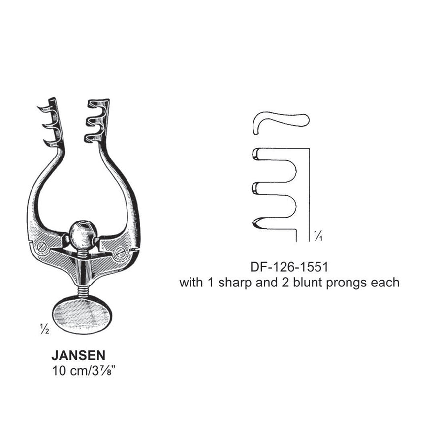 Jansen Retractors,10Cm, 1 Sharp And 2 Blunt Prongs (DF-126-1551) by Dr. Frigz