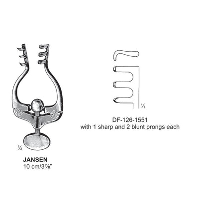 Jansen Retractors,10Cm, 1 Sharp And 2 Blunt Prongs (DF-126-1551)