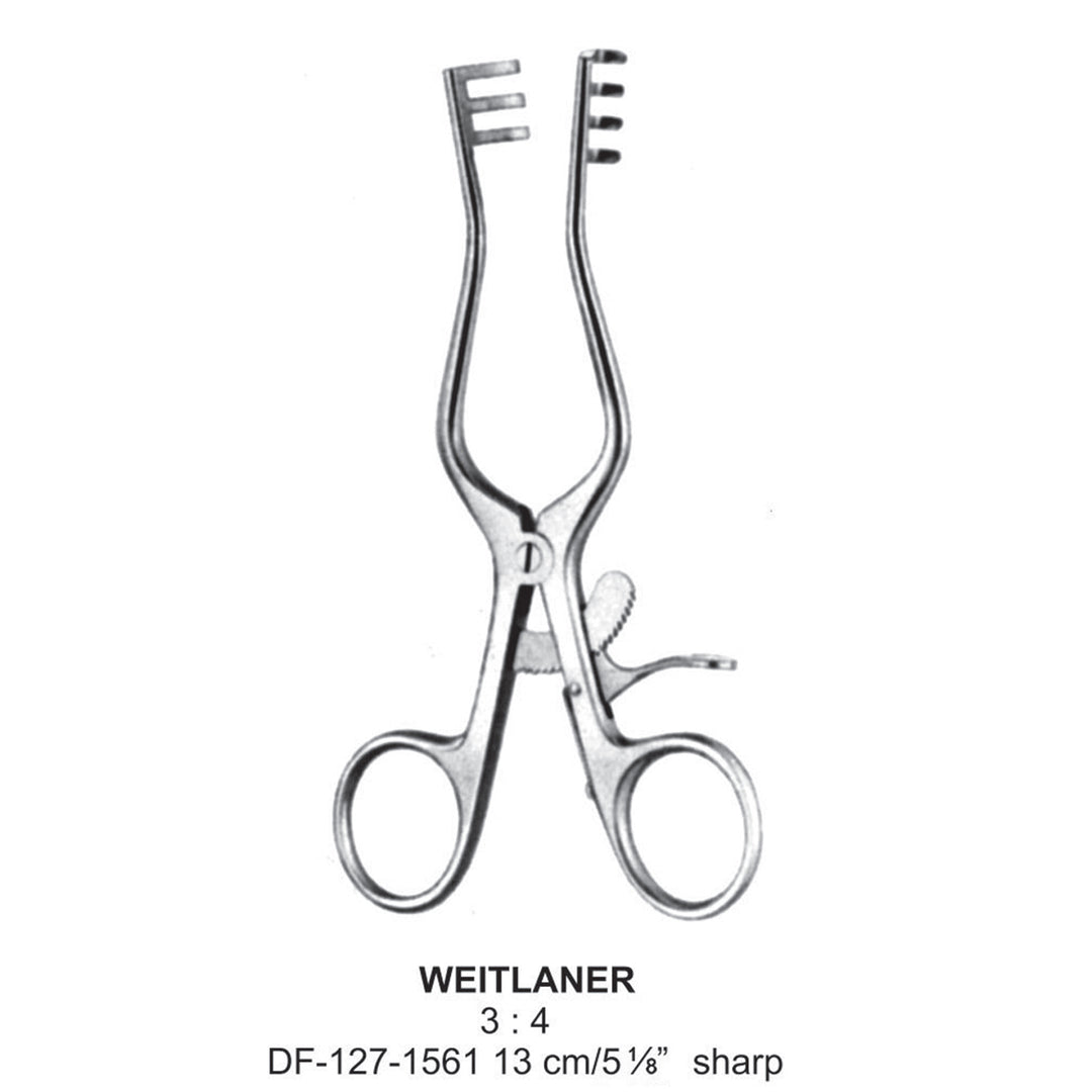 Weitlaner Retractors Sharp 3X4 Teeth 13cm  (DF-127-1561) by Dr. Frigz