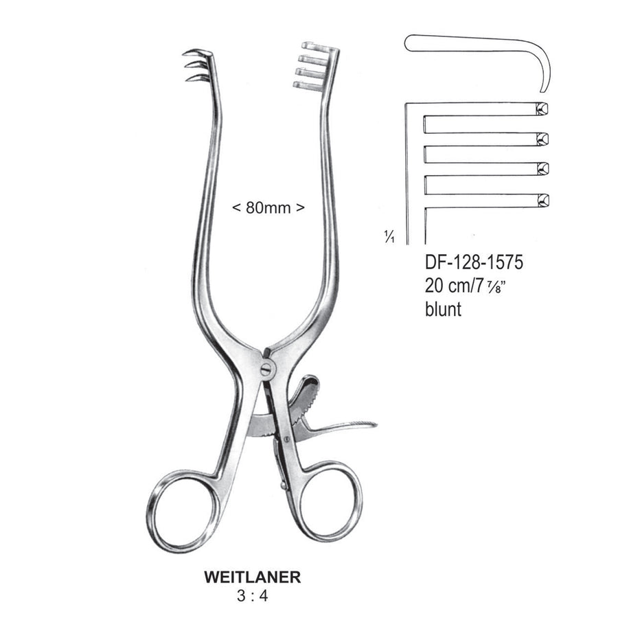 Weitlaner Retractors Blunt 3X4 Teeth 20Cm, 80mm Width (DF-128-1575) by Dr. Frigz