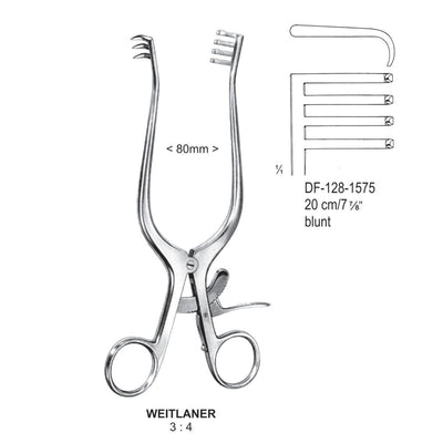 Weitlaner Retractors Blunt 3X4 Teeth 20Cm, 80mm Width (DF-128-1575)