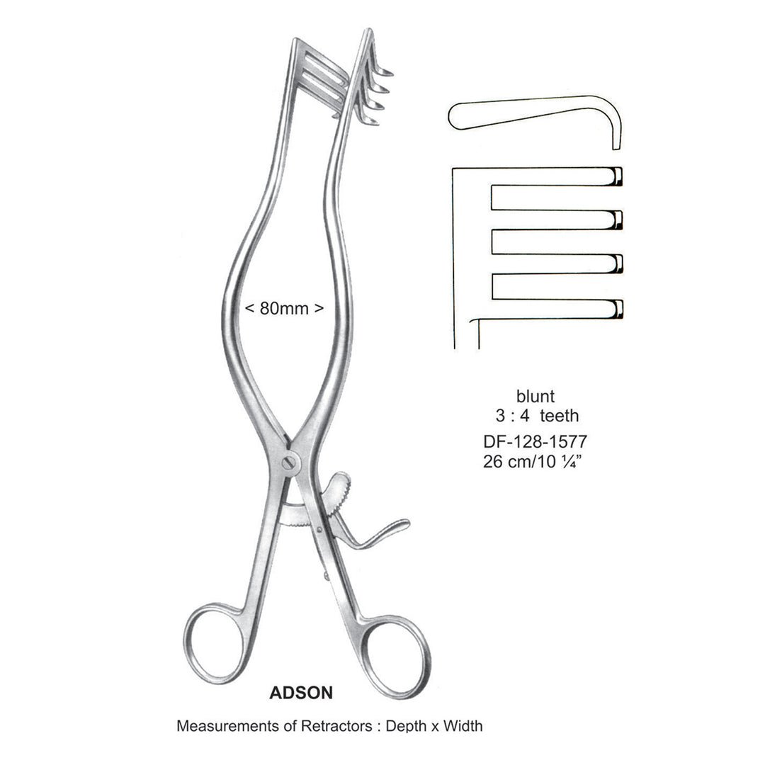 Adson Retractors Blunt 3X4 Teeth 26Cm, 80mm Width (DF-128-1577) by Dr. Frigz