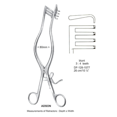 Adson Retractors Blunt 3X4 Teeth 26Cm, 80mm Width (DF-128-1577)