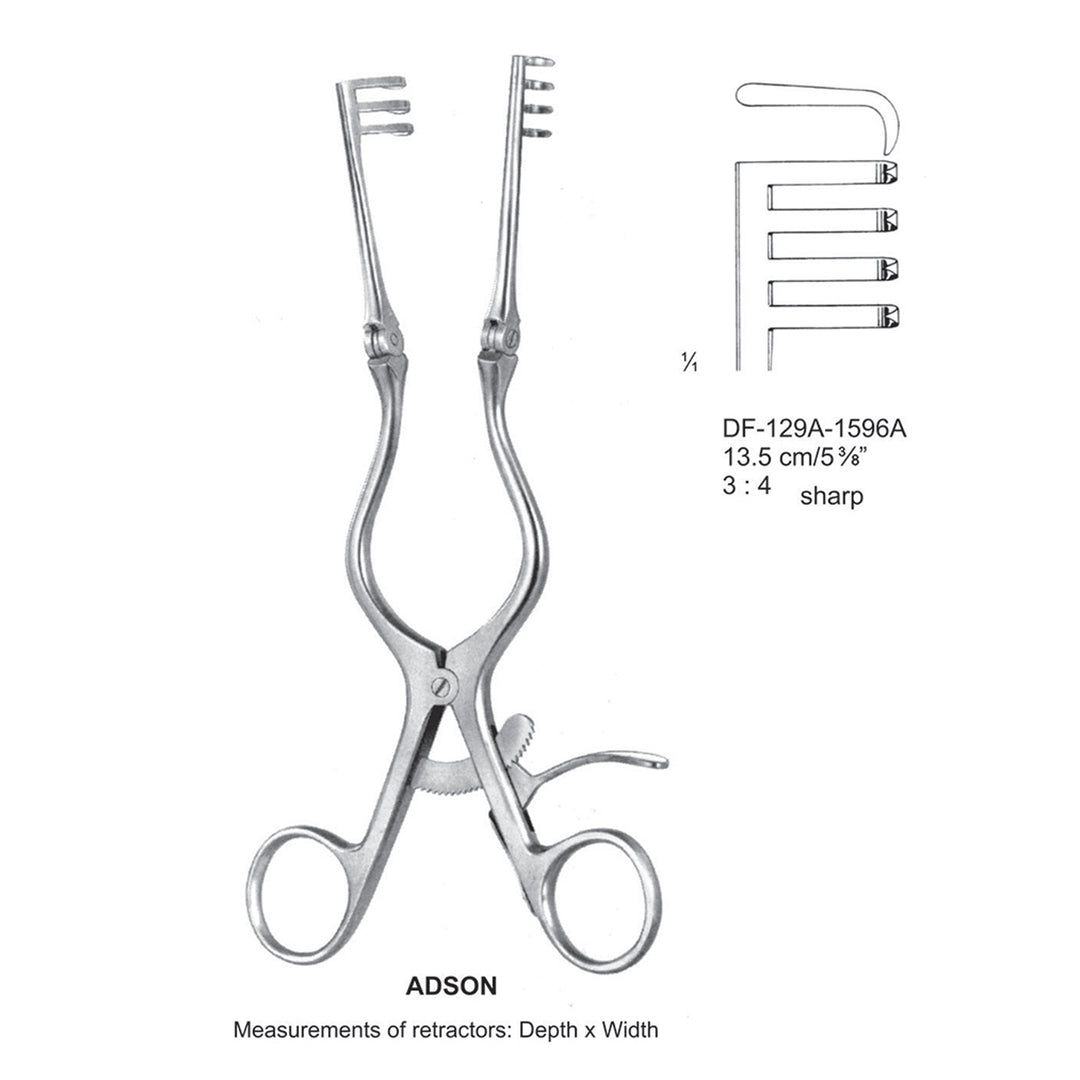 Adson Retractors, 13.5Cm, Sharp, 3X4 Teeth (DF-129A-1596A) by Dr. Frigz