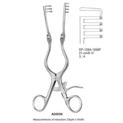 Adson Retractors, 21Cm, Blunt, 3X4 Teeth  (DF-129A-1596F)