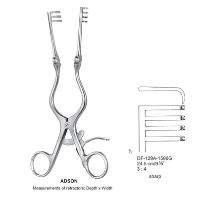 Adson Retractors 24.5cm Sharp, 3X4 Teeth (DF-129A-1596G)