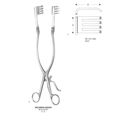 Beckman-Adson Retractors, 30.5Cm, Blunt, 40X25mm , 4X4 Teeth (DF-131-1603)