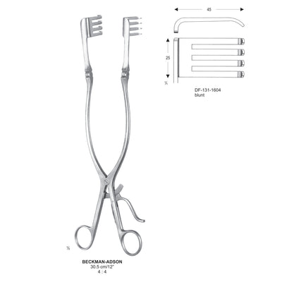 Beckman-Adson Retractors, 30.5Cm, Blunt, 45X25mm , 4X4 Teeth (DF-131-1604)