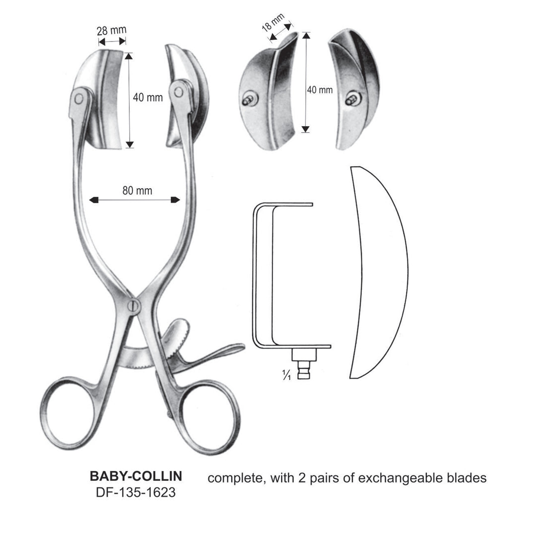 Baby-Collin Retractors, Complete With 2 Pairs Of Blades, 80mm Width, 28X40mm , 18X40mm (DF-135-1623) by Dr. Frigz