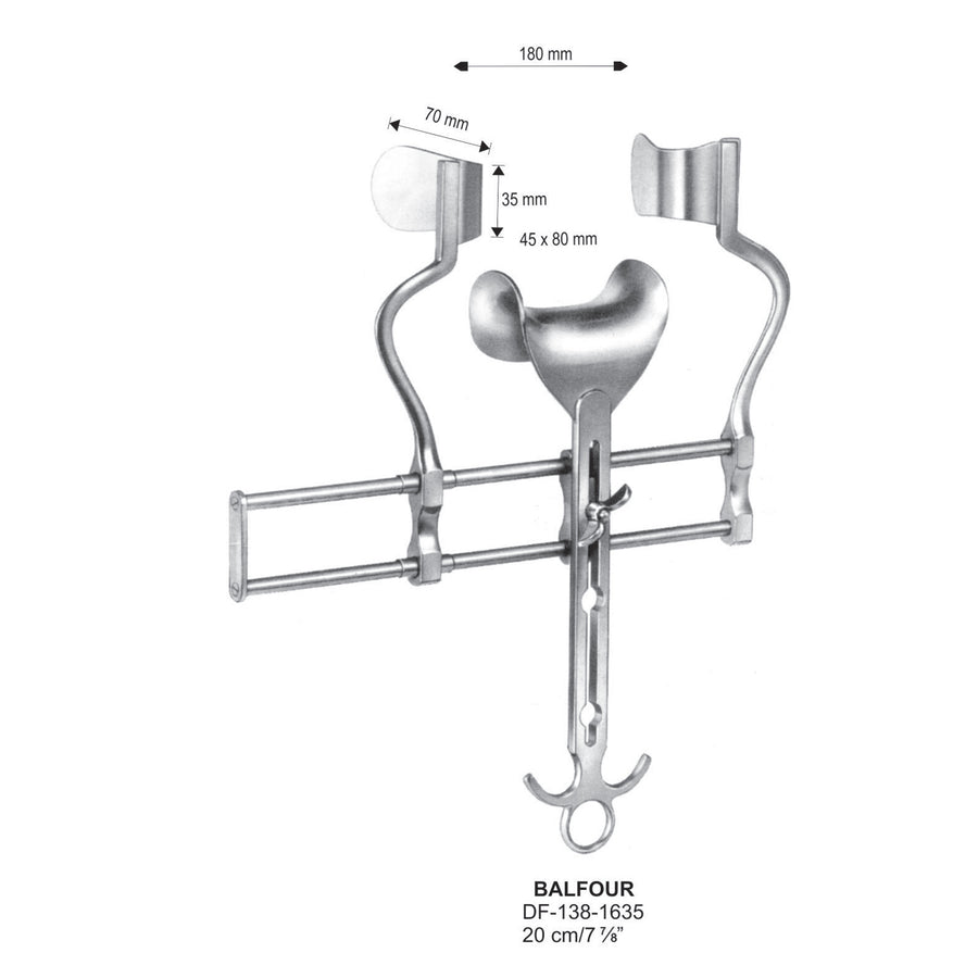 Balfour Abdominal Retractors, 20cm 180mm Wide, 45X80mm Central Blade, 70X35mm  (DF-138-1635) by Dr. Frigz