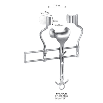 Balfour Abdominal Retractors, 20cm 180mm Wide, 45X80mm Central Blade, 70X35mm  (DF-138-1635)