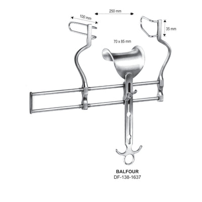 Balfour Abdominal Retractors 250mm Wide, 70X85mm Central Blade, 100X35mm  (DF-138-1637)