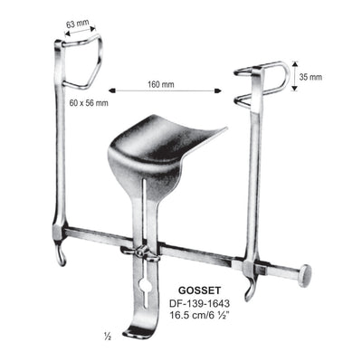 Gosset Retractors 16.5Cm, 160mm Wide, 60X65mm Central Blade, 63X35mm  (DF-139-1643)