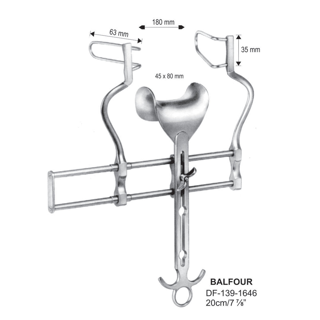 Balfour Abdominal Retractors, 20Cm, 180mm Wide, 45X80mm Central Blade, 63X35mm  (DF-139-1646) by Dr. Frigz