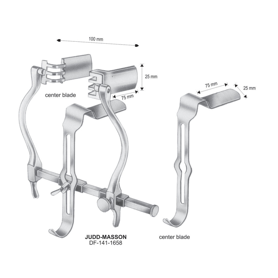 Judd-Masson Retractors  With Center Blade,100mm Width, 25X75mm , 25X75 Central Blade (DF-141-1658) by Dr. Frigz