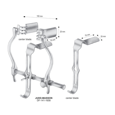 Judd-Masson Retractors  With Center Blade,100mm Width, 25X75mm , 25X75 Central Blade (DF-141-1658)