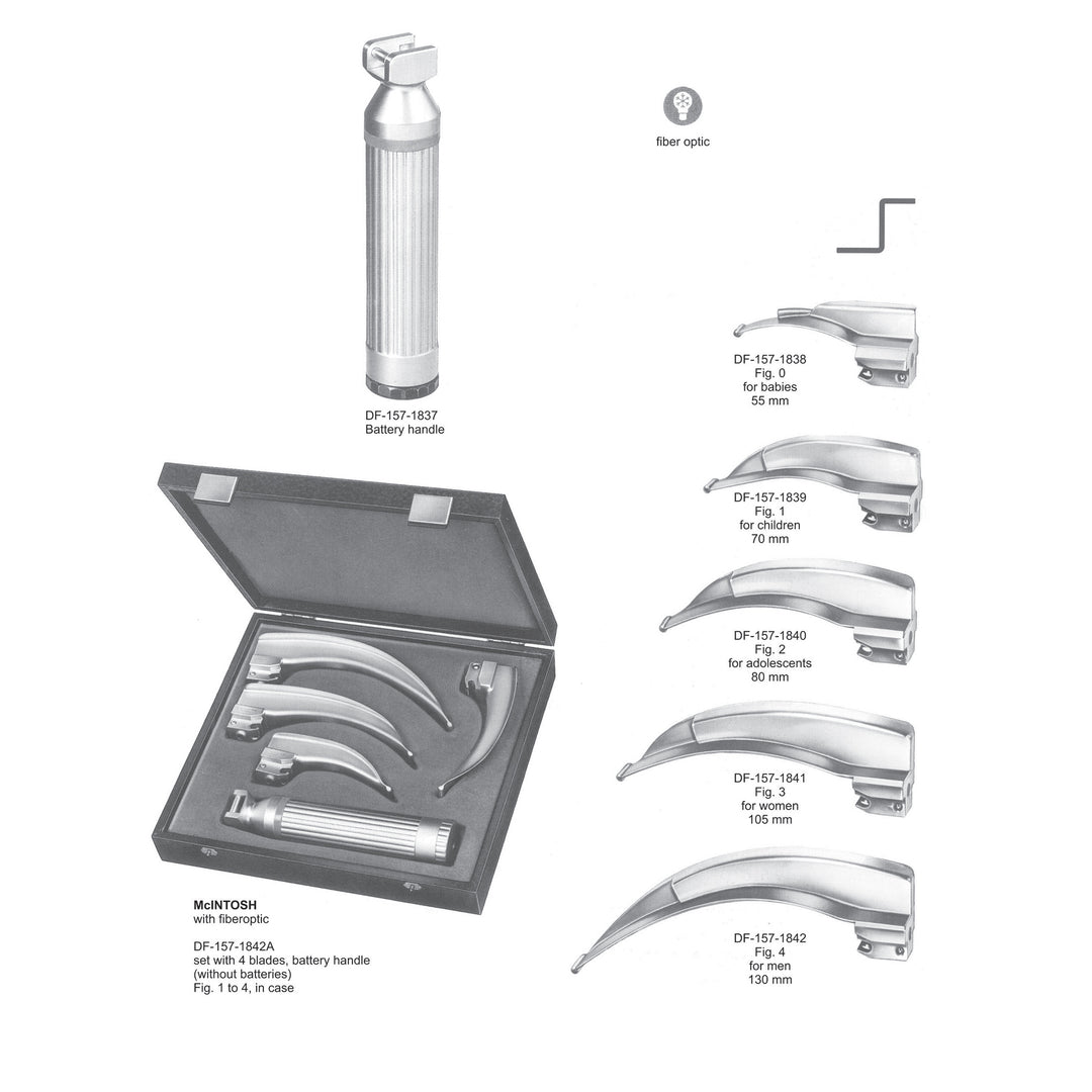 Mcintosh Fiberoptic Set Of 4 Blades With Battery Handle Fig 1 To 4 (DF-157-1842A) by Dr. Frigz