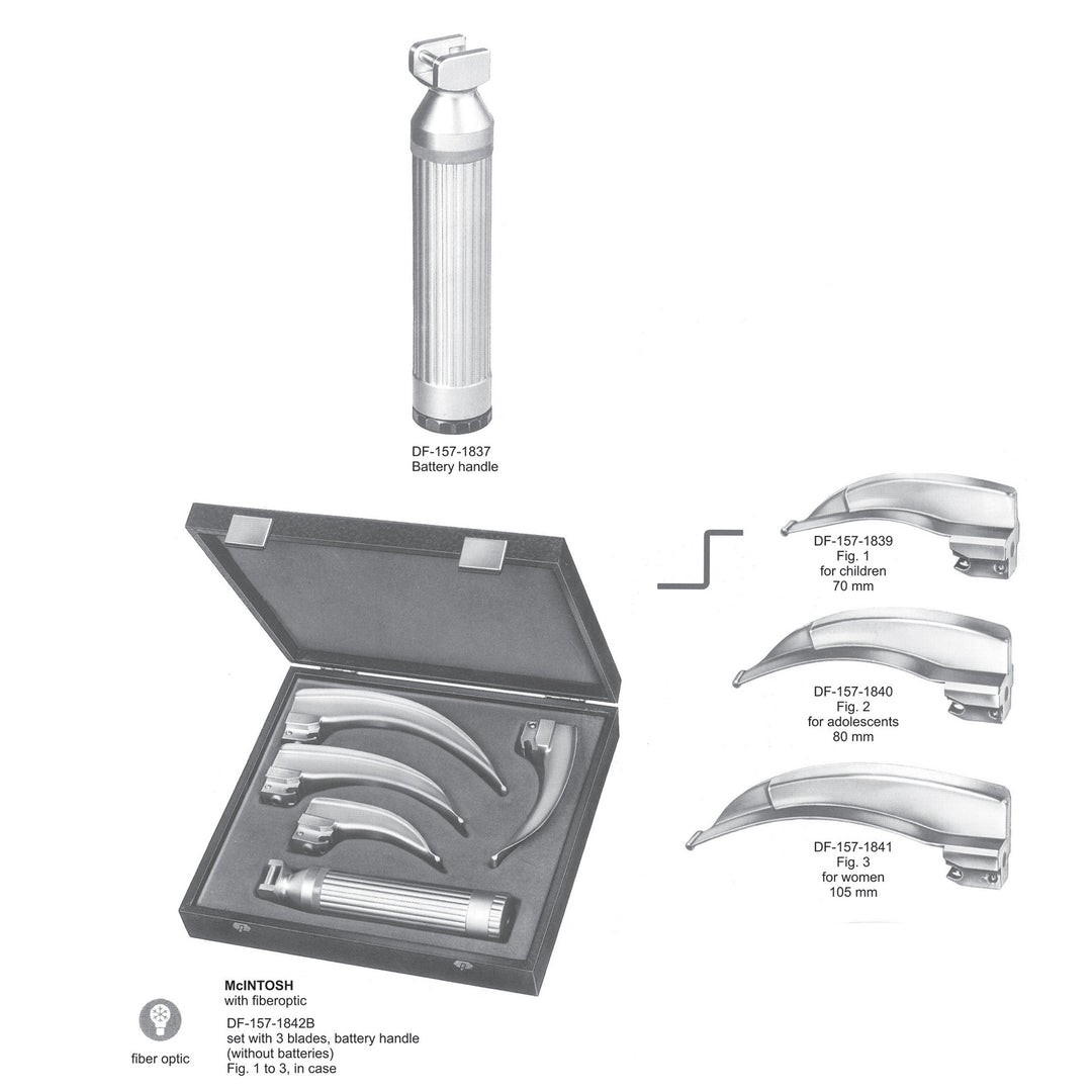 Mcintosh Fiberoptic Set Of 3 Blades With Battery Handle Fig 1 To 3 (DF-157-1842B) by Dr. Frigz