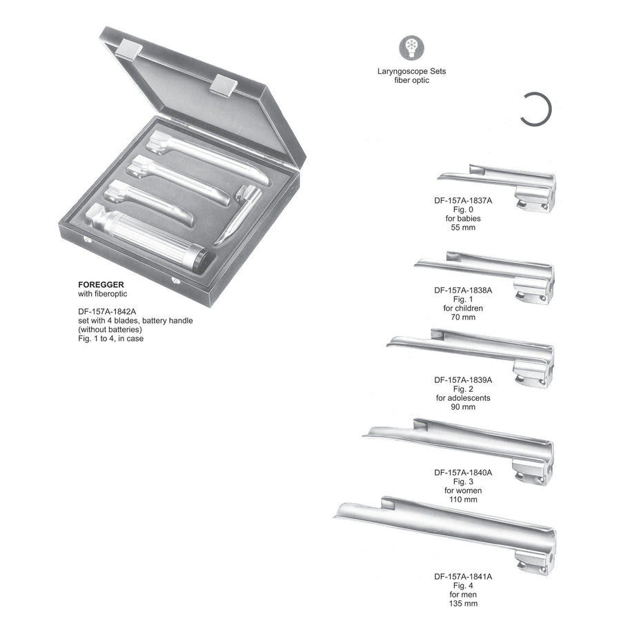 Foregger Fiberoptic Set Of 4 Blades With Battery Handle, Fig 1 To 4 (DF-157A-1842A) by Dr. Frigz