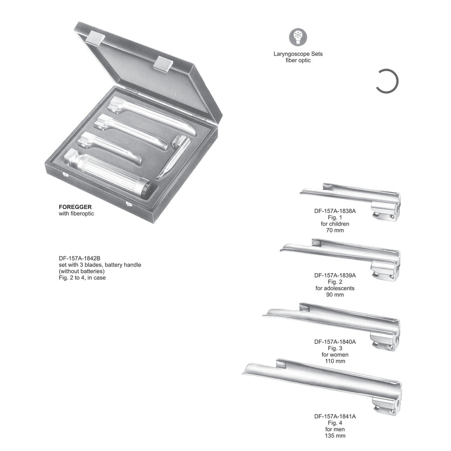 Foregger Fiberoptic Set Of 3 Blades With Battery Handle, Fig 1 To 3  (DF-157A-1842B) by Dr. Frigz